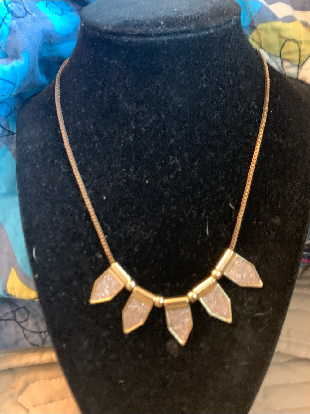 Express Gold-Tone Pendant Necklace with Pink Glitter Inlay